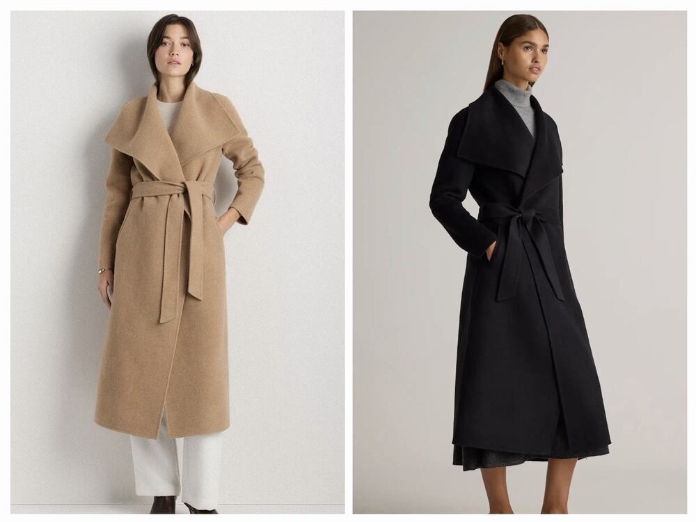 NWT Quince Double Faced Merino Wool Draped Collar Wrap Coat •XS• BLACK $200